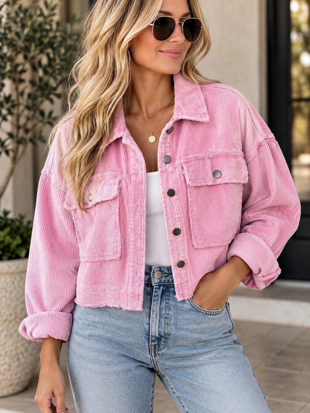 POL Pink Corduroy Cropped Jacket 🌼 ☀️